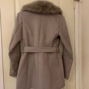 Taupe wool trench coat with fake fur in xs, fits like a fitted small.